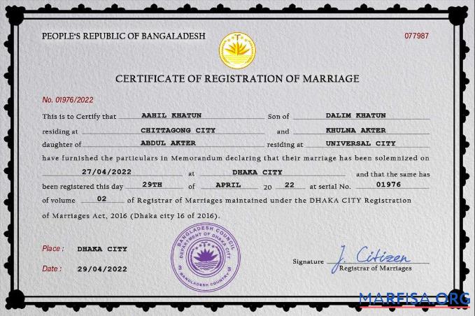 Printable Bangladesh marriage certificate PSD template,
